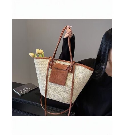 Paçuli Moda Bej Büyük Boy Hasır Çanta