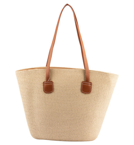 Paçuli Moda Bej Rafya Örme Plaj Çantası