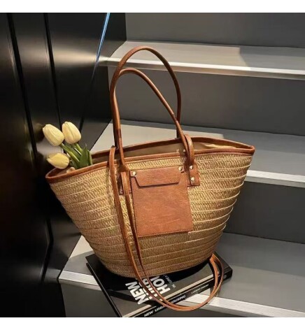 Paçuli Moda Camel Büyük Boy Hasır Çanta