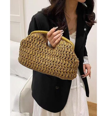 Paçuli Moda Camel Hasır Omuz Çantası