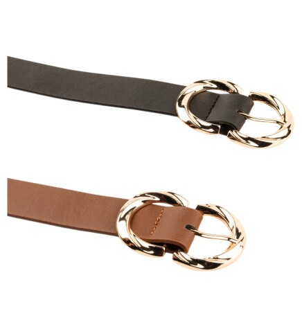 Paçuli Moda Çift D Tokalı İkili Set Siyah_Taba Kadın Kemeri