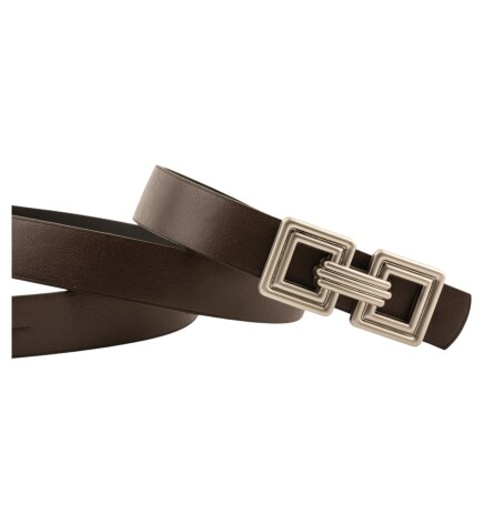 Paçuli Moda Çift Kare Tokalı Deri Kahverengi Kadın Kemer