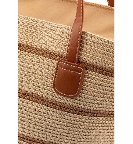 Paçuli Moda Çizgili Hasır Plaj Çantası