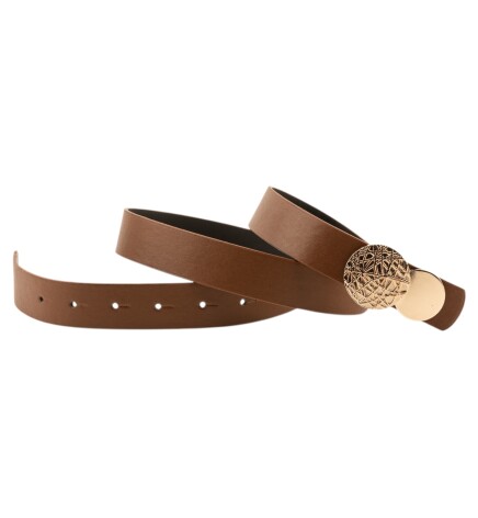 Paçuli Moda Desenli Yuvarlak Tokalı İkili Set Taba_Bej Kadın Kemeri