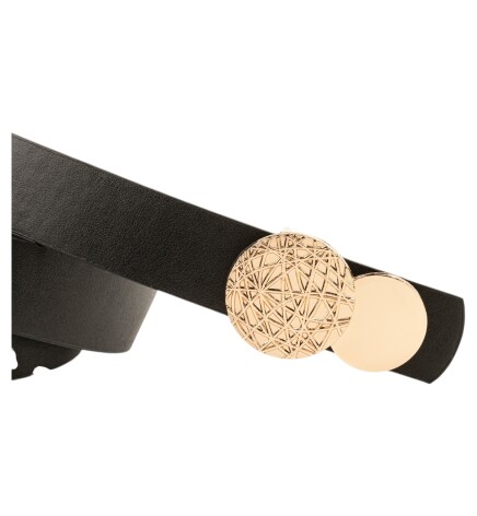 Paçuli Moda Desenli Yuvarlak Tokalı Siyah Kadın Kemeri