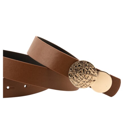 Paçuli Moda Desenli Yuvarlak Tokalı Taba Kadın Kemeri