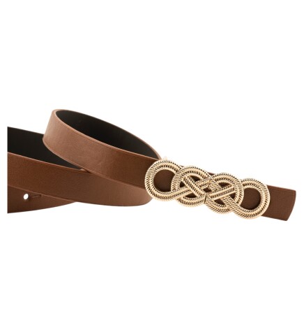 Paçuli Moda İkili Düğüm Tokalı İkili Siyah_Taba Kadın Kemer