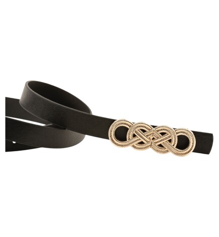 Paçuli Moda İkili Düğüm Tokalı İkili Siyah_Taba Kadın Kemer