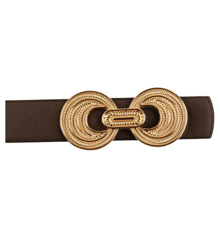 Paçuli Moda İnce Düğüm Tokalı İkili Kahverengi_Bej Kadın Kemeri