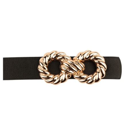 Paçuli Moda Kadın Çift Halka Tokalı  Siyah_Taba Kemer