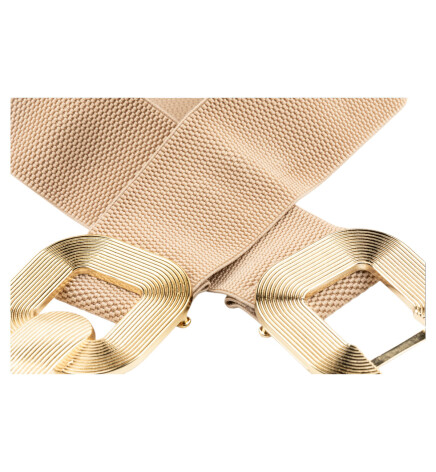 Paçuli Moda Kadın Çizgili Tokalı Lastikli  Bej Kemer