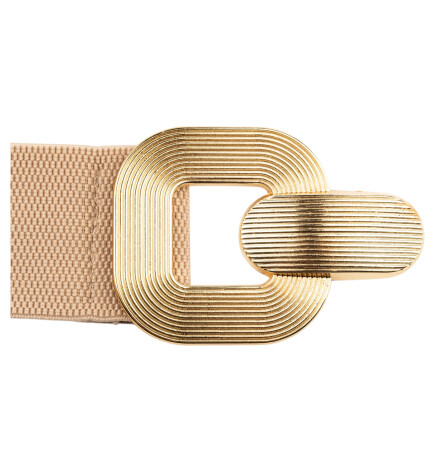 Paçuli Moda Kadın Çizgili Tokalı Lastikli  Bej Kemer