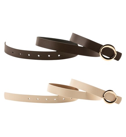 Paçuli Moda Kalın Halka Tokalı İkili Set Kahverengi_Bej Kadın Kemeri