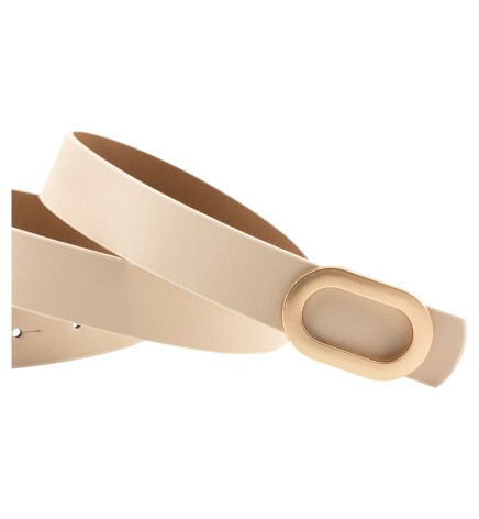 Paçuli Moda Kalın Oval Tokalı Bej Kadın Kemeri