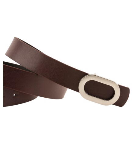 Paçuli Moda Kalın Oval Tokalı İkili Set Kahverengi_Bej Kadın Kemeri