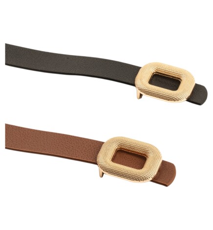 Paçuli Moda Mozaik Kare Tokalı İkili Set Siyah_Taba Kadın Kemeri