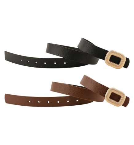 Paçuli Moda Mozaik Kare Tokalı İkili Set Siyah_Taba Kadın Kemeri