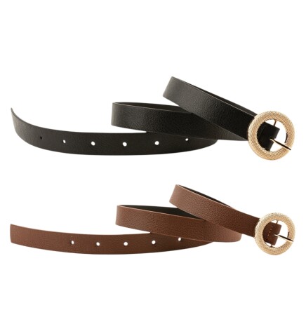 Paçuli Moda Mozaik Yuvarlak Tokalı İkili Set Siyah_Taba Kadın Kemeri