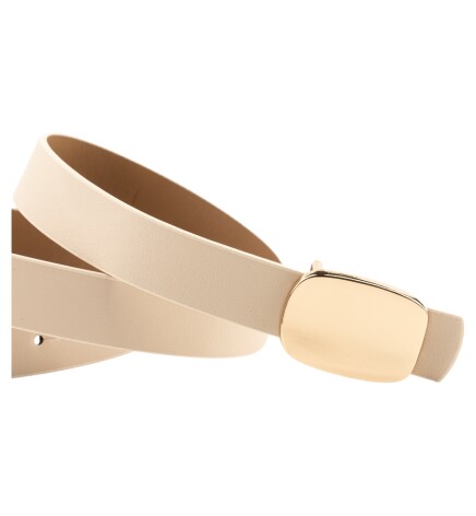 Paçuli Moda Parlak Kare Tokalı Bej Kadın Kemeri