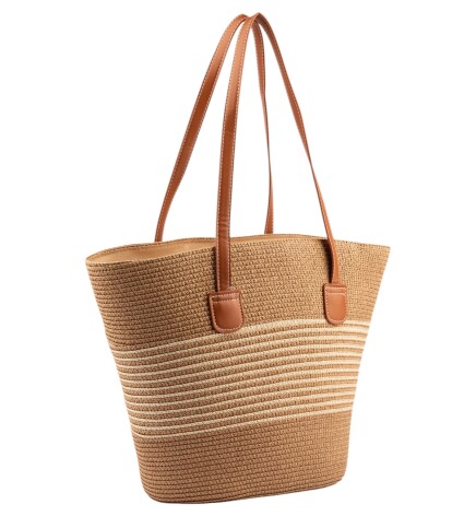 Paçuli Moda Rafya Örgü Çizgili Plaj Çantası