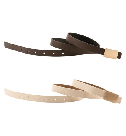 Paçuli Moda Sade Kare Tokalı İkili Set Kahverengi_Bej Kadın Kemeri