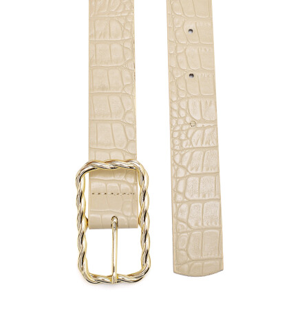 Paçuli Moda Siyah-Bej 2li Kabartma Tokalı Deri Görünümlü Kadın Kemer