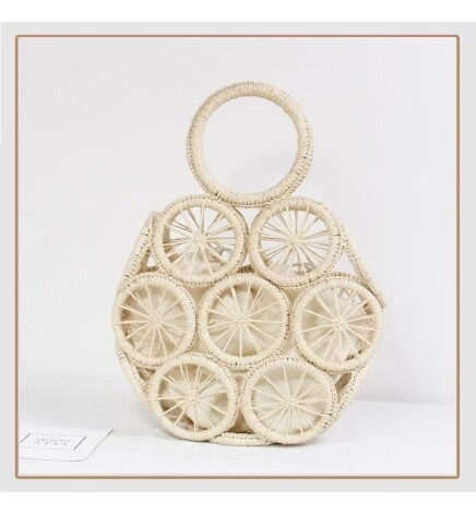 Paçuli Moda Yuvarlak Mini Boy Bej Hasır El Çantası