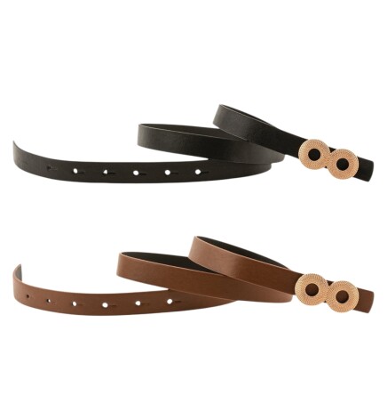 Paçuli Moda Zincir Desenli Çift Halka Tokalı İkili Set Siyah_Taba Kadın Kemeri