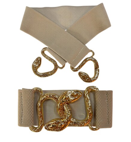 Paçuli Moda Yılan Geçme Tokalı Bej Kadın Kemeri