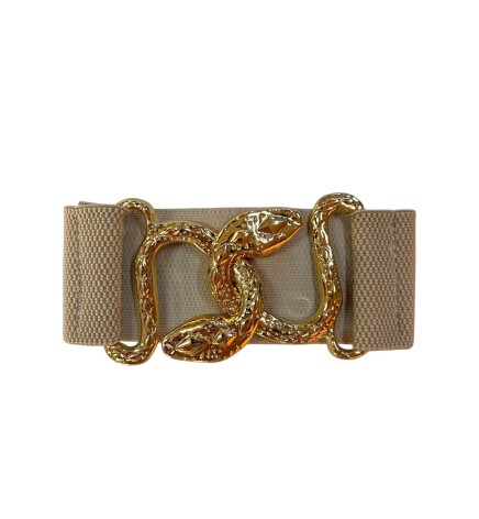 Paçuli Moda Yılan Geçme Tokalı Bej Kadın Kemeri