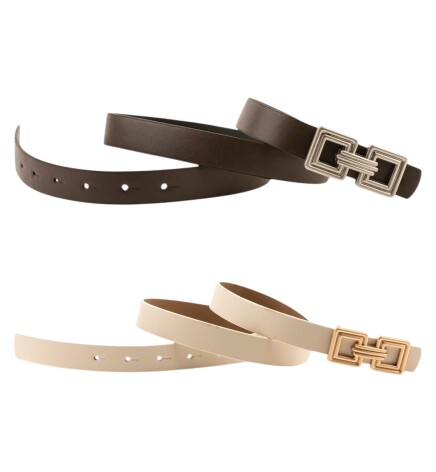 Paçuli Moda Çift Kare Tokalı İkili Set Kahverengi_Bej Kadın Kemer