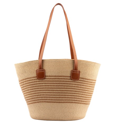 Paçuli Moda Çizgili Hasır Plaj Çantası