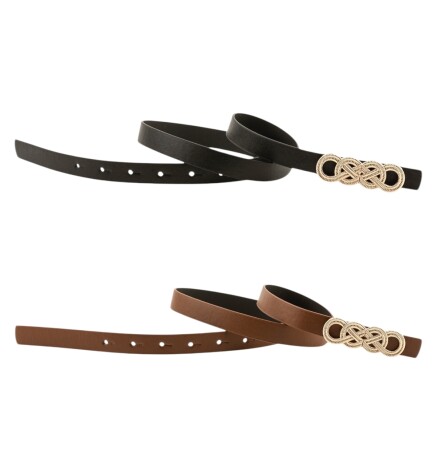 Paçuli Moda İkili Düğüm Tokalı İkili Siyah_Taba Kadın Kemer