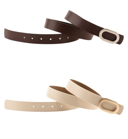 Paçuli Moda Kalın Oval Tokalı İkili Set Kahverengi_Bej Kadın Kemeri