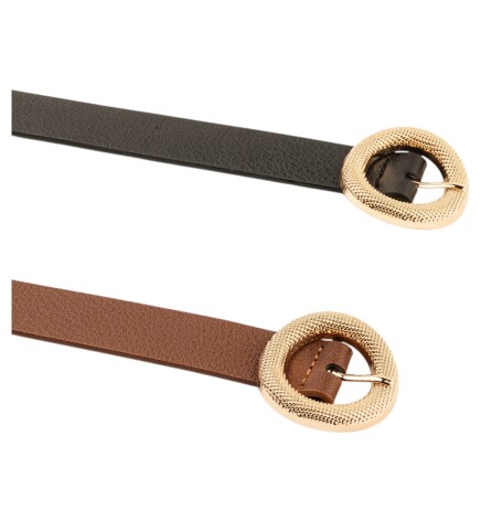 Paçuli Moda Mozaik Yuvarlak Tokalı İkili Set Siyah_Taba Kadın Kemeri