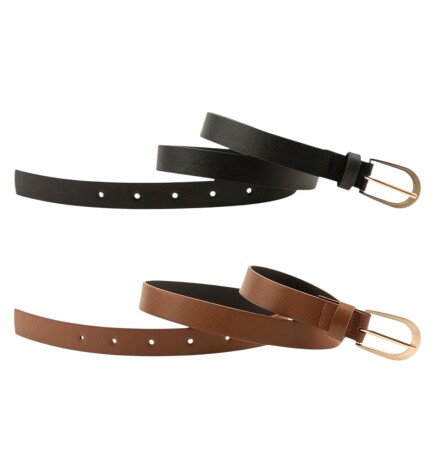 Paçuli Moda Sade Tokalı İkili Set Siyah_Taba Kadın Kemeri